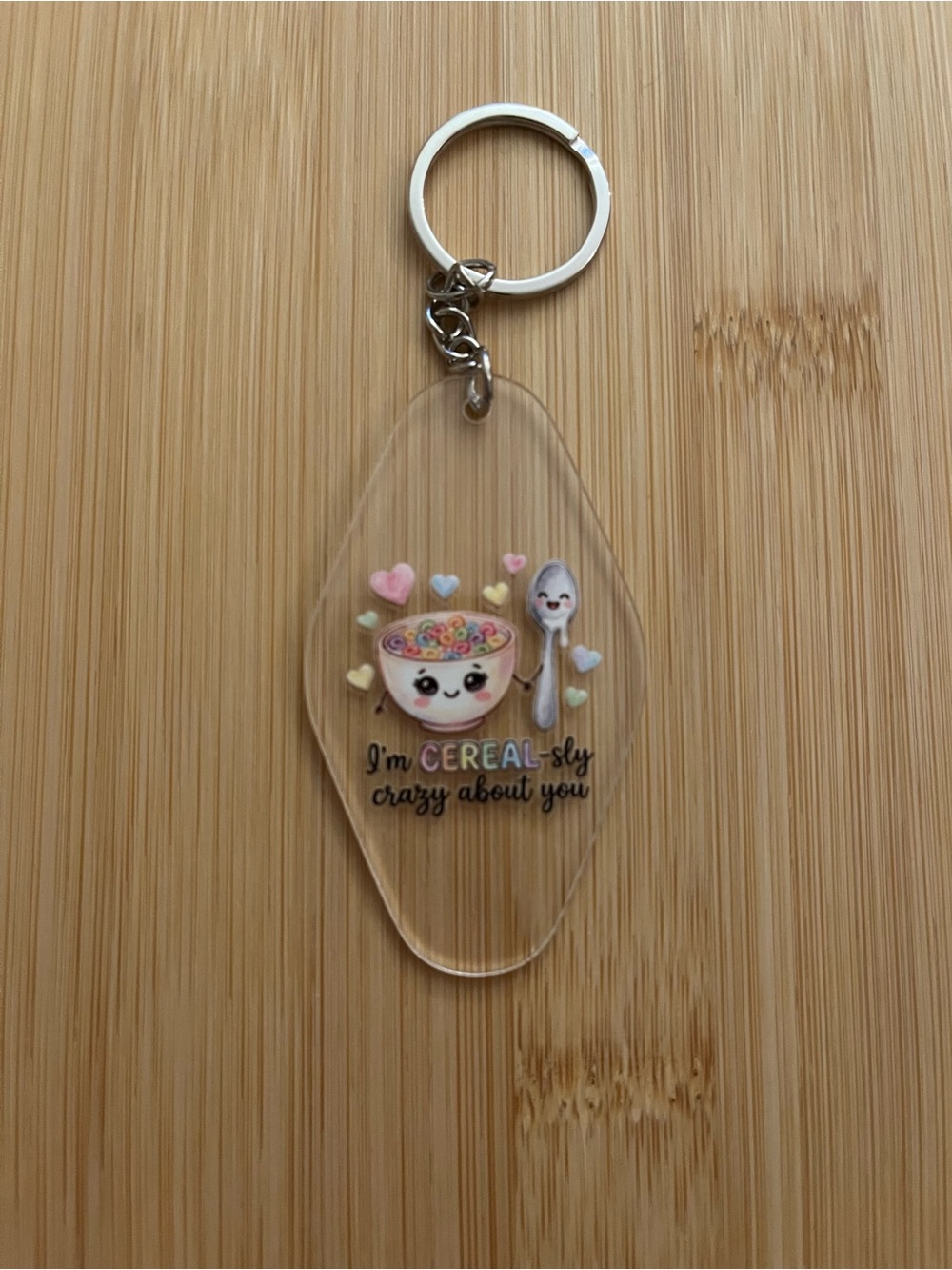 Cute Pink Cereal & Spoon Keychain